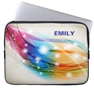 Housse Pour Ordinateur Portable Vagues Colorées Fond Beige Monogramme