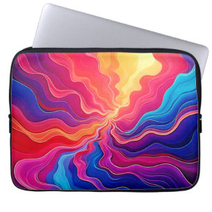Housse Pour Ordinateur Portable Vagues Vives : Art de flux d'énergie néon abstrait