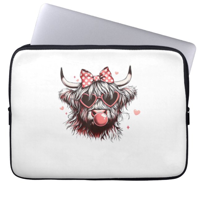 Housse Pour Ordinateur Portable Valentine Coquette Bow Heifer Highland Vache (Devant)