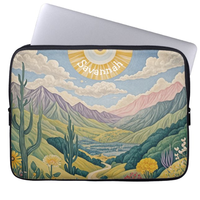 Housse Pour Ordinateur Portable Vallée tranquille : Paysage pastel (Devant)