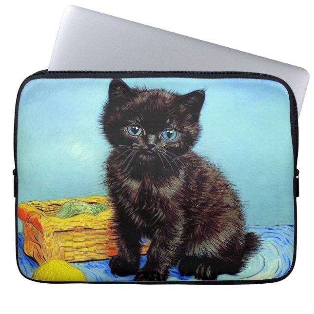 Housse Pour Ordinateur Portable Van Gogh Black Kitten avec fils (Devant)