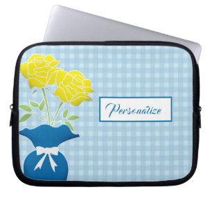 Housse Pour Ordinateur Portable Vase bleu Roses Jaunes En vichy ordinateur portabl