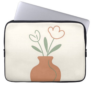 Housse Pour Ordinateur Portable Vase de tulipes minimaliste en ligne artistique
