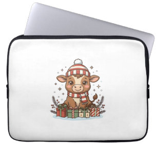 Housse Pour Ordinateur Portable Veau de Noël mignon avec cadeaux Vintage Vector_1
