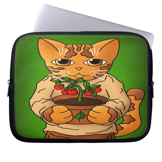 Housse Pour Ordinateur Portable Vegan Gardener Chat (Devant)