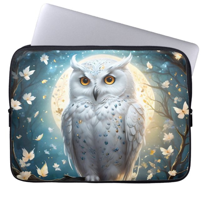 Housse Pour Ordinateur Portable Veille lunaire : Chouette blanche (Devant)