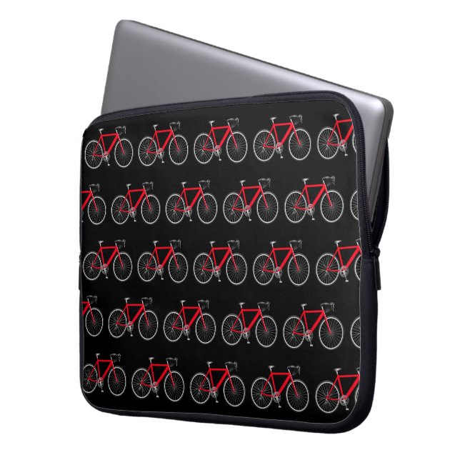 Housse Pour Ordinateur Portable Vélo rouge sur fond noir (devant gauche)