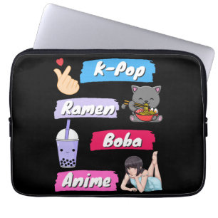 Housse Pour Ordinateur Portable Ventilateur de culture K-Pop, Ramen, Boba et Anime