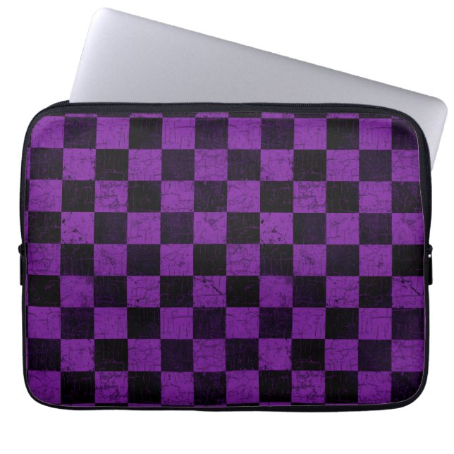 Housse Pour Ordinateur Portable Vérifications rustiques, violet et noir (Devant)
