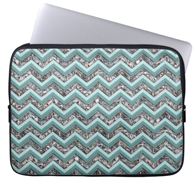 Housse Pour Ordinateur Portable Verre coupé foncé et Zigzag Turquoise (Devant)