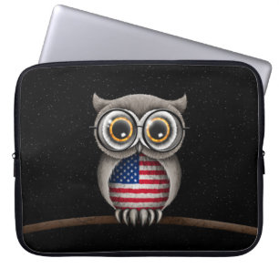 Housse Pour Ordinateur Portable Verres de port de hibou mignon de drapeau