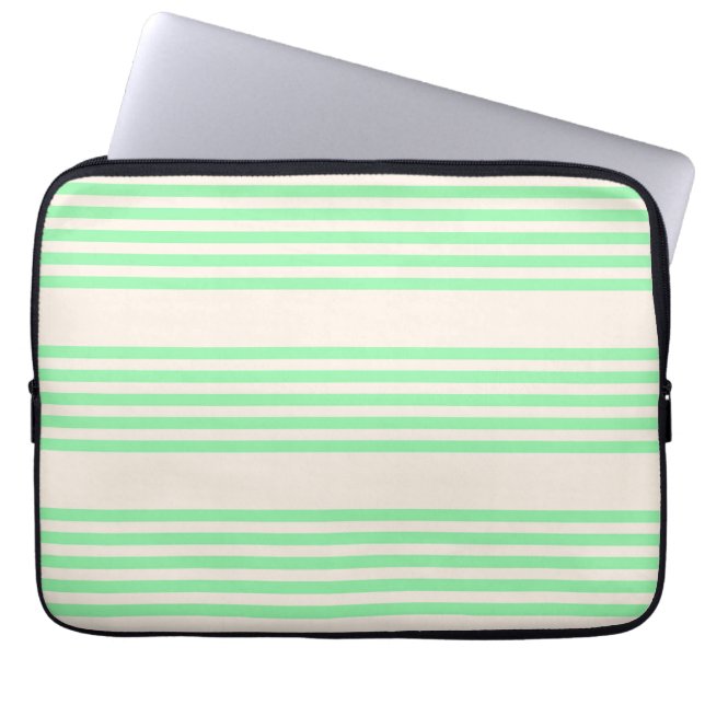 Housse Pour Ordinateur Portable Vert et beige cinq rayures motif (Devant)