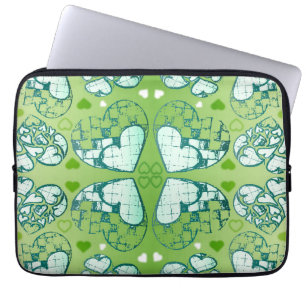 Housse Pour Ordinateur Portable Vert et blanc Whimsical Romantique Coeurs motif