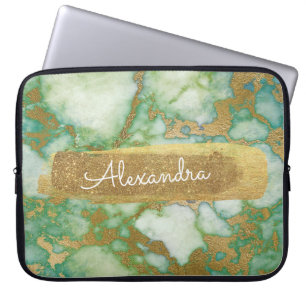 Housse Pour Ordinateur Portable Vert et marbre avec huile or et Parties scintillan