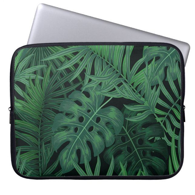 Housse Pour Ordinateur Portable Vert nuit tropicale : Motif Plante exotique (Devant)