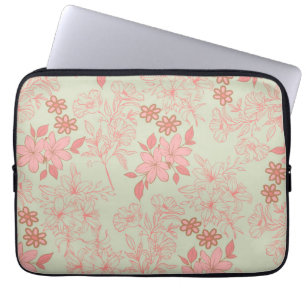 Housse Pour Ordinateur Portable Vert rose rétro Y2K les années 70 Fleur Motif