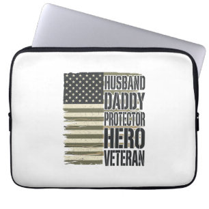 Housse Pour Ordinateur Portable Vétéran Mari Papa Protecteur Héros Chemise Drapeau