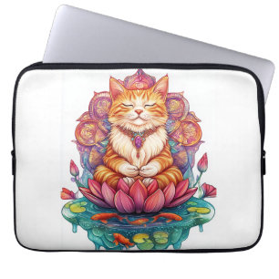 Housse Pour Ordinateur Portable Vibes de chat Zen � Kitty méditant Psychedelique