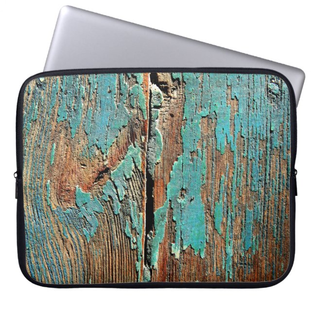 Housse Pour Ordinateur Portable Vieille peinture bleue sur le bois (Devant)