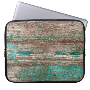 Housse Pour Ordinateur Portable Vieux arrière - plan en bois marron-bleu avec doul