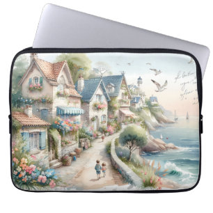 Housse Pour Ordinateur Portable Village de cottage côtier pastel Évasion