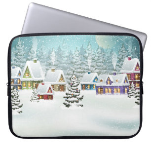 Housse Pour Ordinateur Portable Village paysage d'hiver avec maisons couvertes de 