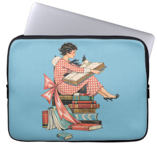 Housse Pour Ordinateur Portable Vintage Book Lover Reading Illustration