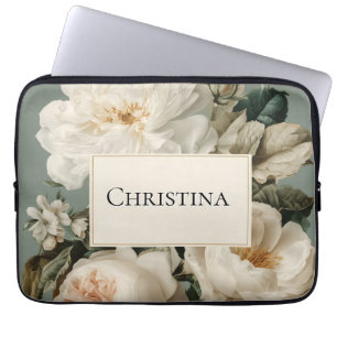 Housse Pour Ordinateur Portable Vintage cadre floral avec crème et roses roses