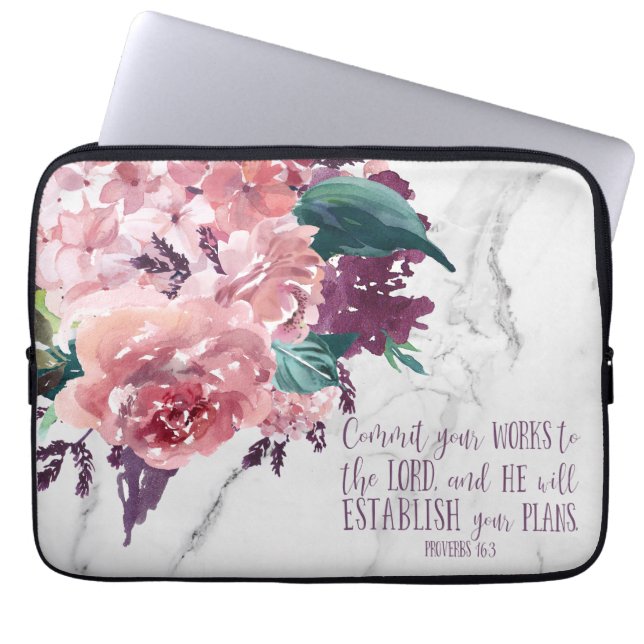 Housse Pour Ordinateur Portable Vintage Christian Floral Marbre Bible Verse (Devant)