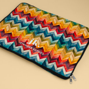 Housse Pour Ordinateur Portable Vintage coloré Chevron Monogram arc-en-ciel