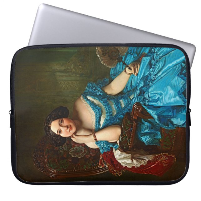 Housse Pour Ordinateur Portable Vintage Dame Élégante En Robe Vert Bleu (Devant)