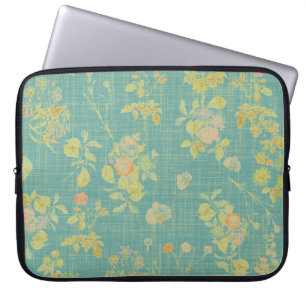 Housse Pour Ordinateur Portable Vintage désorganisé Ressort Floral modèle Turquoi