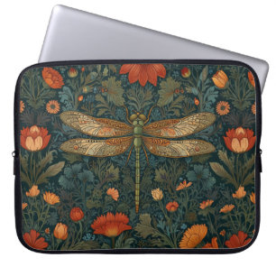 Housse Pour Ordinateur Portable Vintage dragonfly orange floral vert boho chic