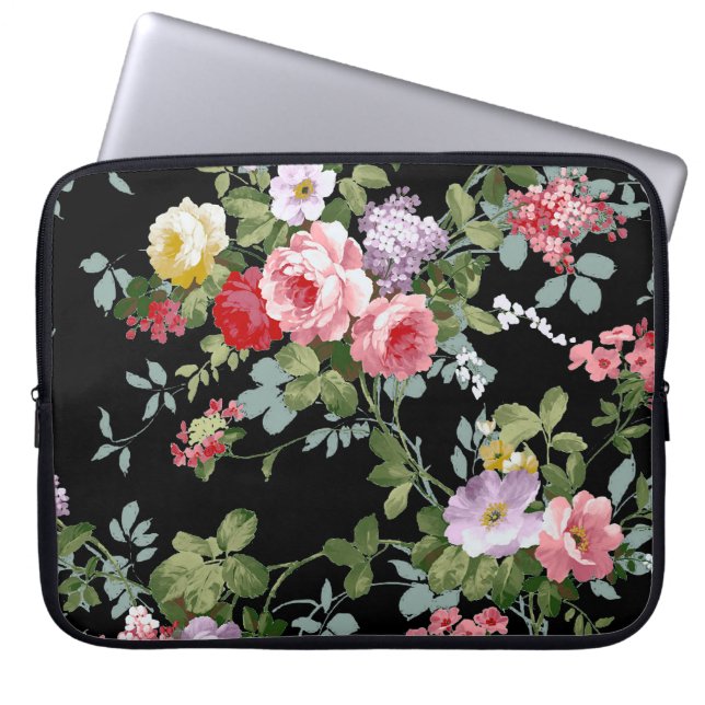 Housse Pour Ordinateur Portable Vintage Elegant Fille Rose Rouge Roses Motif (Devant)