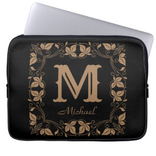 Housse Pour Ordinateur Portable Vintage Floral Personnalisé Nom Monogramme