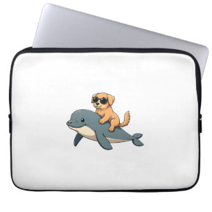 Housse Pour Ordinateur Portable Vintage Golden Retriever montant une baleine blanc