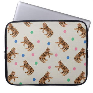 Housse Pour Ordinateur Portable vintage hand-drawn tiger and colorful polka dots i