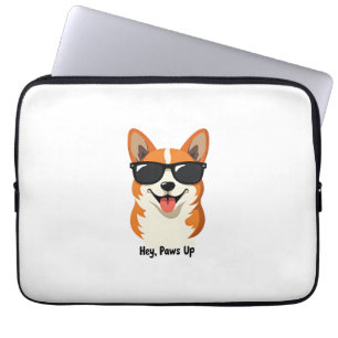 Housse Pour Ordinateur Portable Vintage Hey, Paws Up Corgi avec Lunettes de Soleil