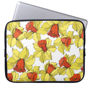 Housse Pour Ordinateur Portable vintage Narcisse fleur botanique florale Jaune a