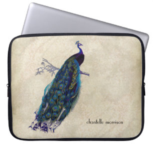 Housse Pour Ordinateur Portable Vintage Peacock Full Feathers on Tattered Lace