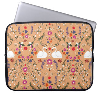 Housse Pour Ordinateur Portable Vintage petite fleur délicate avec cygne blanc et 