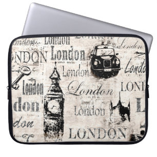 Housse Pour Ordinateur Portable Vintage vieux journal papier Londres collet grunge
