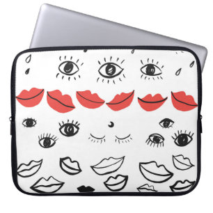 Housse Pour Ordinateur Portable Vintages yeux, motif des lèvres rouges.