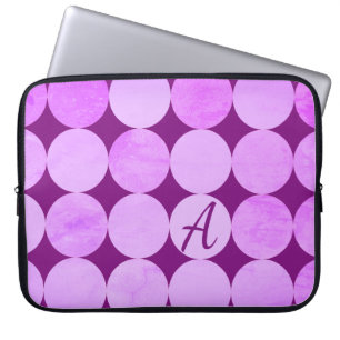 Housse Pour Ordinateur Portable Violet, Violet Magenta et Cercles roses Monogramme