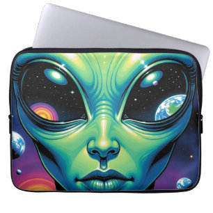 Housse Pour Ordinateur Portable Visage Alien avec des planètes Réflexions dans les