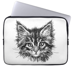 Housse Pour Ordinateur Portable Visage de Kitten noir et blanc