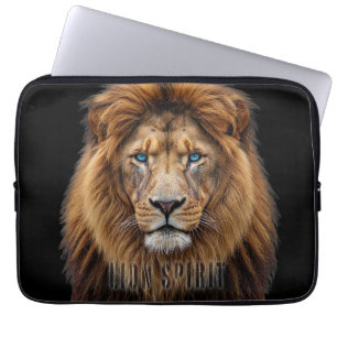 Housse Pour Ordinateur Portable Visage de lion majestueux aux yeux bleus Faune A