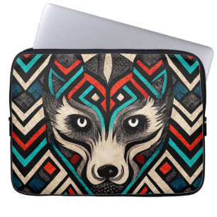 Housse Pour Ordinateur Portable Visage de loup aztèque
