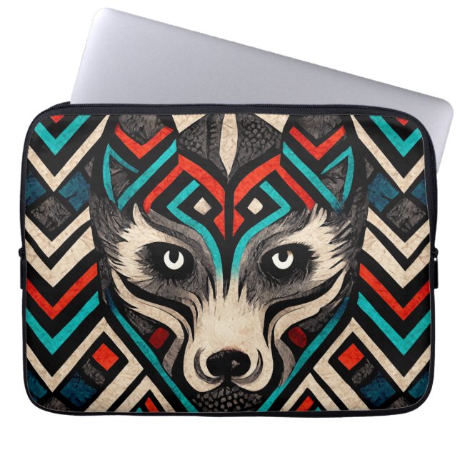 Housse Pour Ordinateur Portable Visage de loup aztèque (Devant)