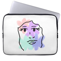 Housse Pour Ordinateur Portable Visage et fleurs abstrait (couleurs pâles)
